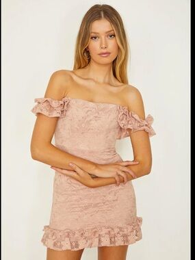 One and Only Collective Off-Shoulder Lace Mini Dress in Blush Pink 💖💖